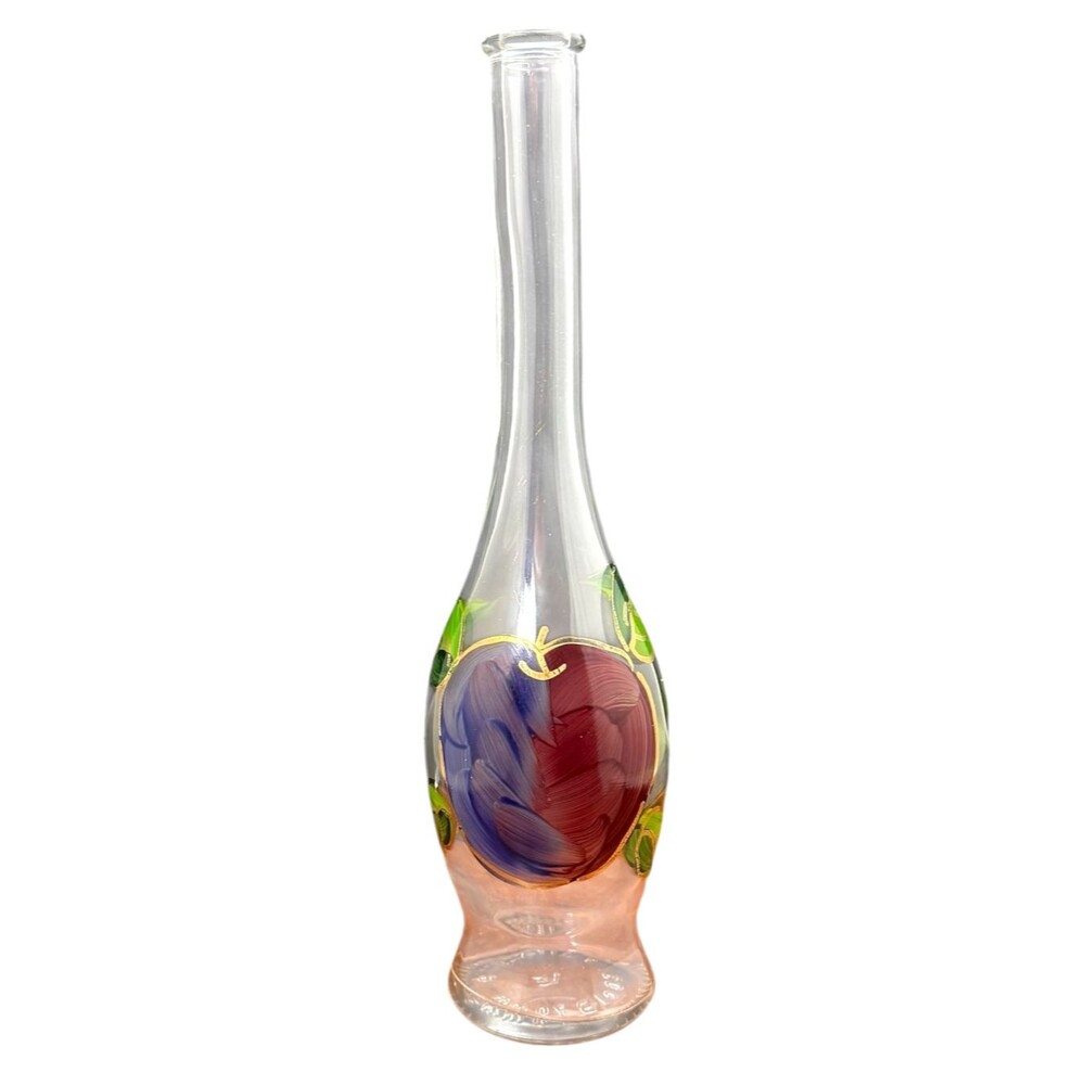 Vintage Italian‎ Art Glass Bottle Hand Painted Enamel Fruit 70s Vetreria Etrusca